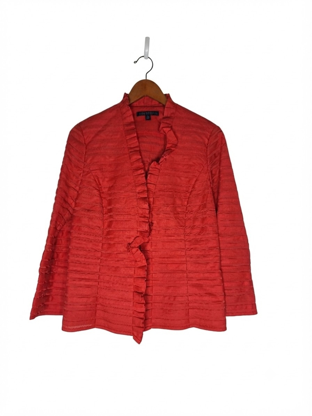 Lafayette 148 New York Coral-Red Ruffle-Front Textured Blazer Size 6